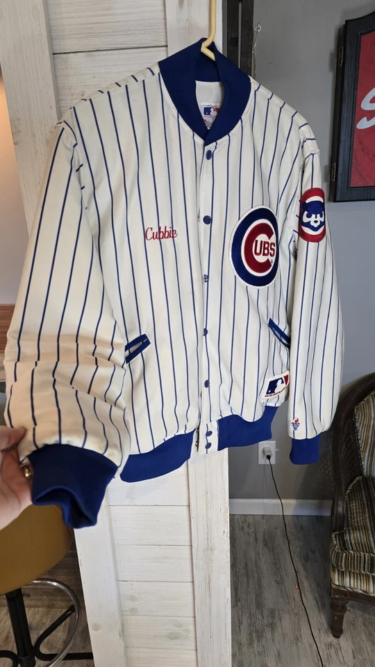 Vintage 80s MLB Felco Chicago Cubs Pin Stripe Baseball Jacket Sz Large -USA made - Image 2 of 4