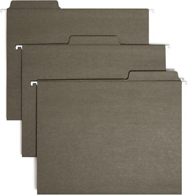 Smead 100% Recycled FasTab Hanging File Folder, 1/3-Cut Built-in Letter, Moss 