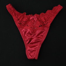 VTG Victoria's Secret Second Skin Satin Lace Thong Panty XS X-SMALL