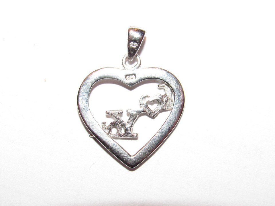 Médaillon Pendentif En Argent Massif 925 - Banc Et Cœurs - Occasion En Très Bon état