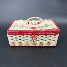 Woolco Sewing Basket Box 1950s -70s Woven RS 40 Wicker Japan 30cent Tag