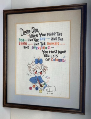 Vtg Cross Stitch Dear God, When You Made The Sea 14 X 12 Framed