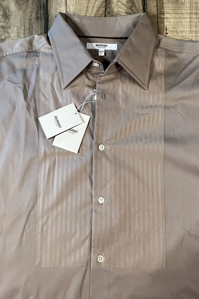NEW Murano Collezione Tuxedo Dress Shirt Long sleeve Large Cotton NWT Textured - Image 2 of 4