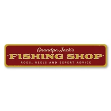 Fishing Shop Sign, Personalized Fisherman Name Sign, Rods Reels Metal Decor Sign
