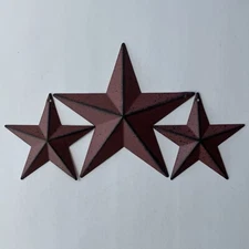 Set of 3 ~ 5.5" / 3.5" BURGUNDY BLACK BARN STAR STARS Metal Primitive Rustic