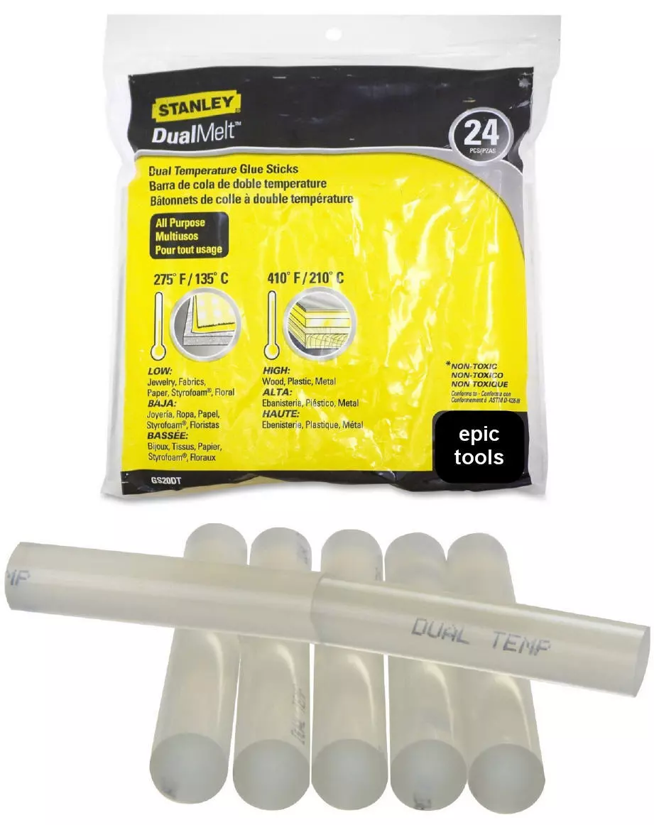 STANLEY 24 Pack Hot Dual Melt Temp Glue Gun Sticks, 11mm x 100mm,1GS20DT  3138522082642