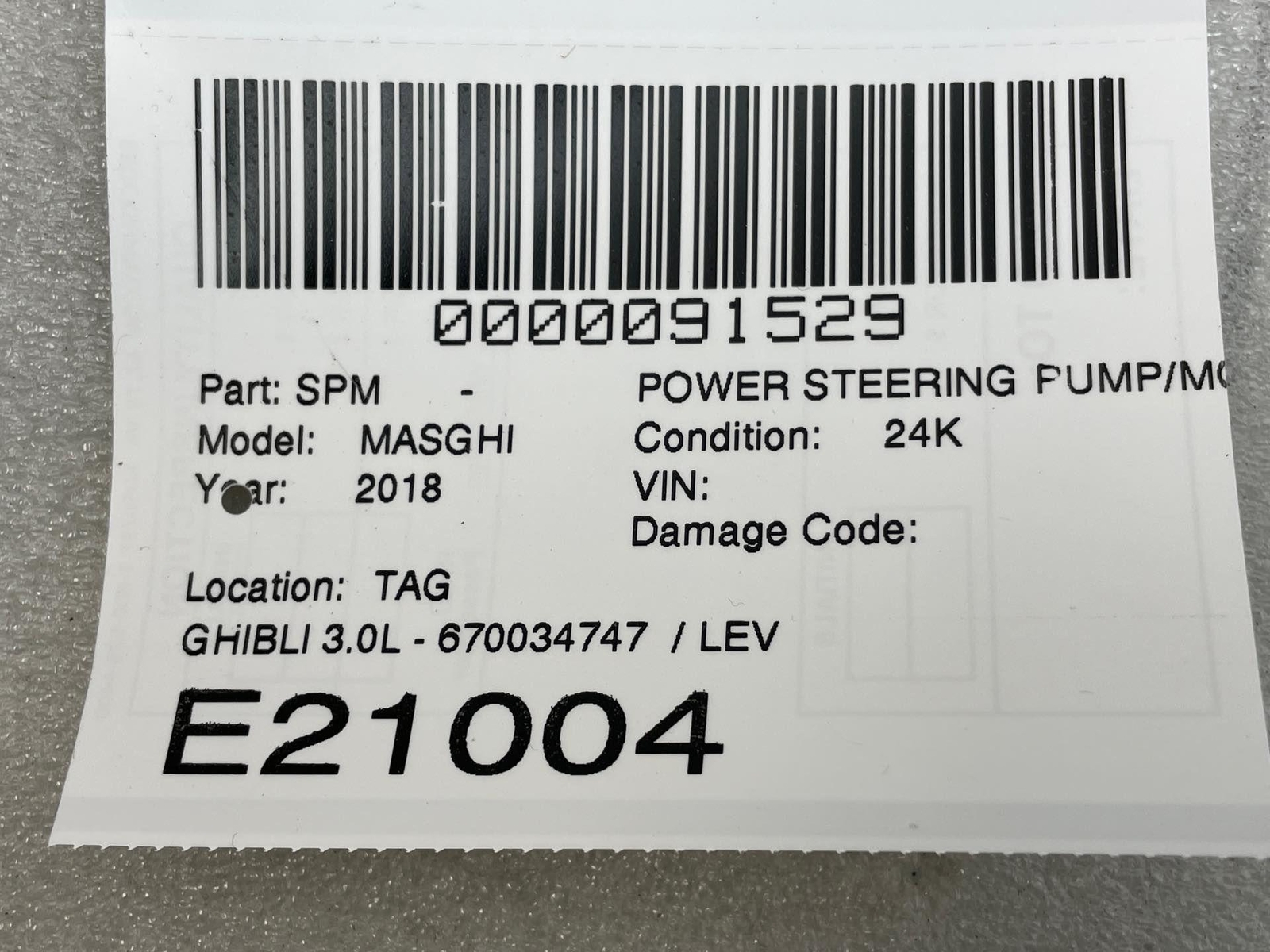 2018 MASERATI 3.0L GHIBLI Power Steering Pump 24K MILES
