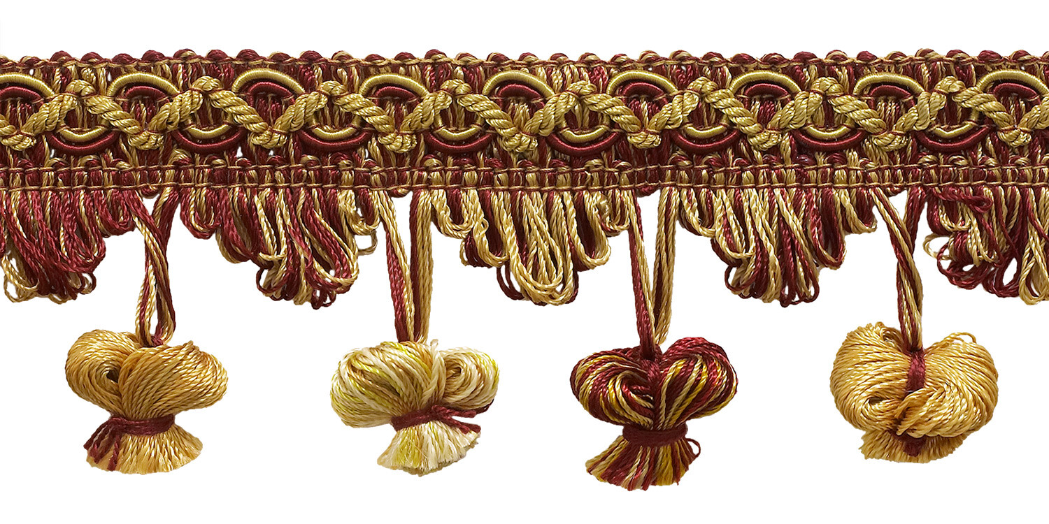 Burgundy Red Gold 2"" Onion Tassel Fringe Trim Royal Romance [By The Yard]