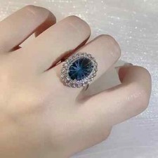 Women's Halo Style Wedding  Party Ring With 8.3TCW Simulated Emerald  Sapphire