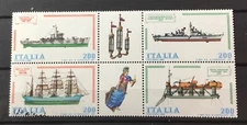 ITALY # 1438a. BLOCK OF FOUR + TWO LABELS. SHIPS. MNH