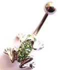 Frog Belly Bar - with Green Crystals - 10mm Length Bar