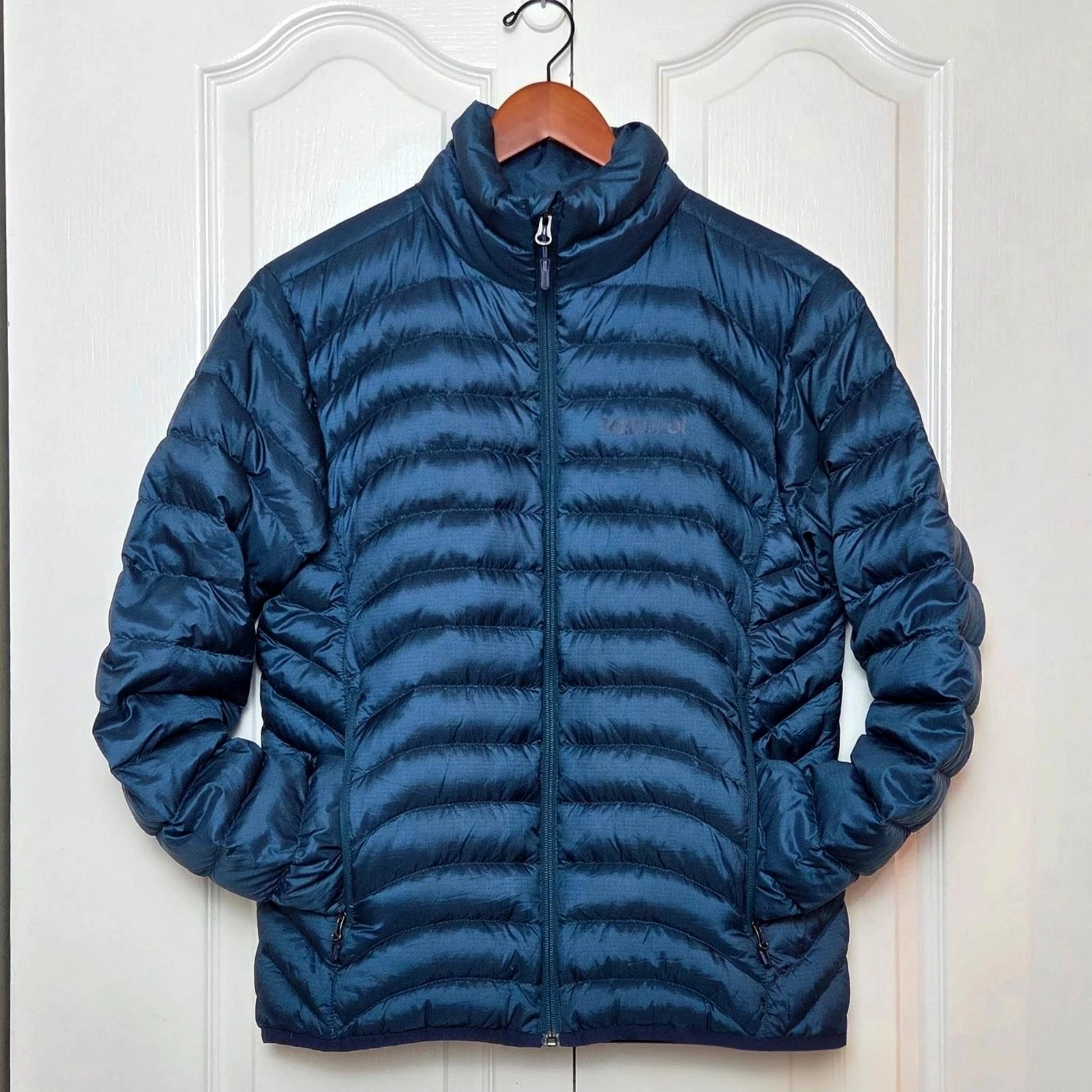 Marmot Jacket Packable Lightweight 600 Down Blue Teal Mens Small Tulles Puffer