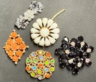 Vintage Sarah Coventry, Coral Celluloid, Napier Milk Glass, Juliana Brooch Pins