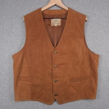 Georgetown Leather Design Mens XL Vintage Brown Leather Vest Western Cowboy