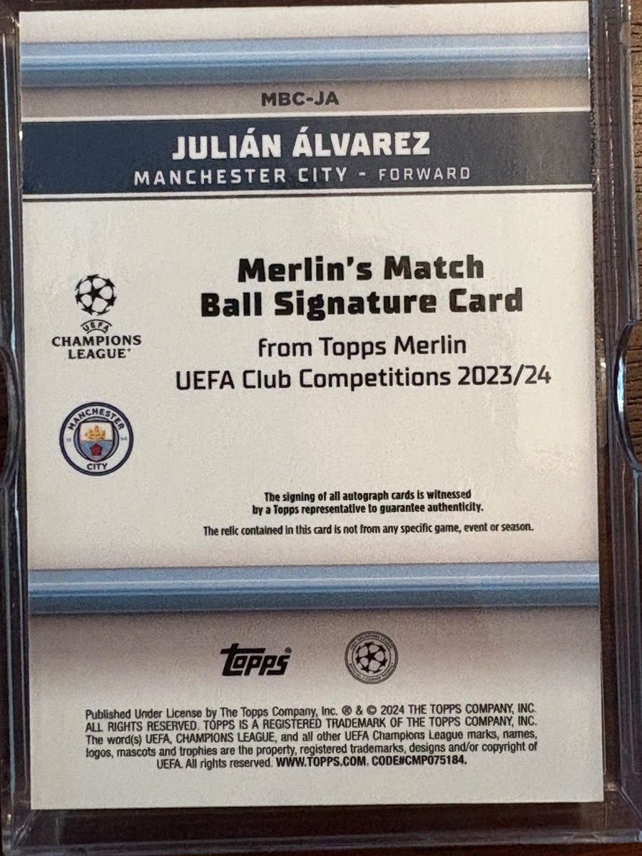 Julian Alvarez 2023-2024 Merlin's Match Ball Gold Signature Card