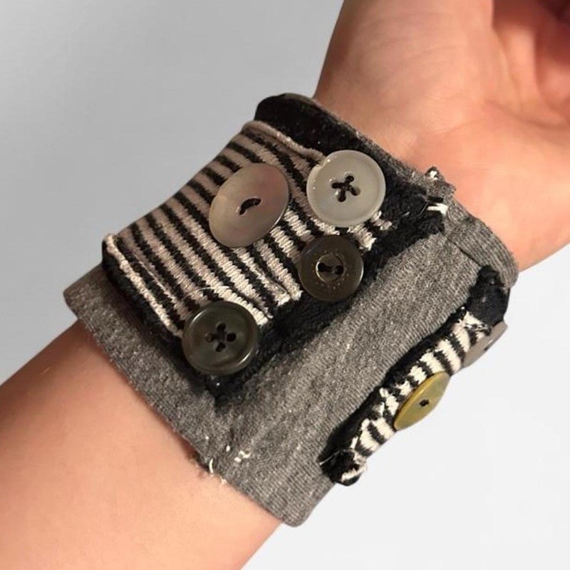 Fabric Wrap Cuff Bracelet White, Button Closure