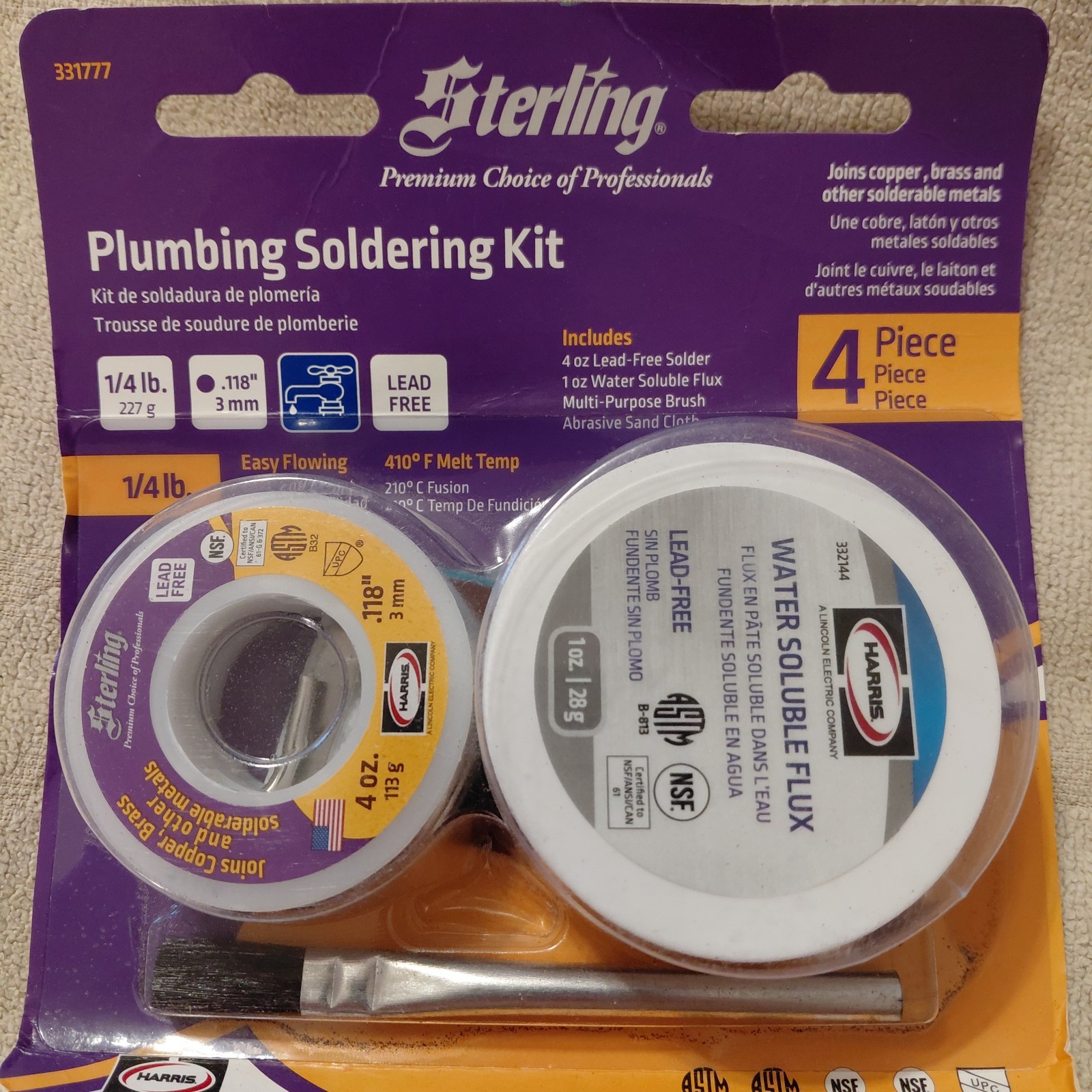 Harris Sterling Premium 4-oz Lead-Free Plumbing Solder & Flux Kit 331777 NEW