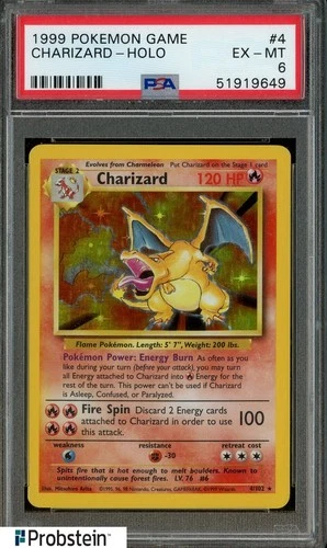1999 Pokemon Game Base Set #4 Charizard Holo PSA 6 EX-MT
