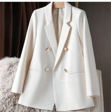 Women Double Breasted Lapel Collar Long Sleeves Loose Blazer Coat Casual Outwear