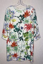 Wallis shift dress white multi floral 3/4 sleeve round neck knee length sz 12