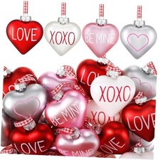 Pieces Valentine  s Day Ornaments Heart Tree Decorations 2.4 Inch Pink Red 24