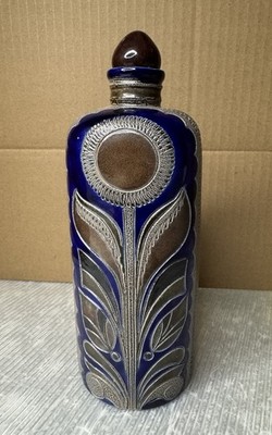 vintage handmade Handarbeit Germany SALT GLAZE STONEWARE Liquor Jug w/ cork