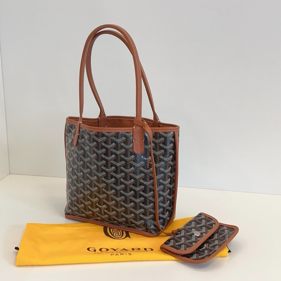 Goyard Anjou Mini Tote Top Handle Shoulder Bag Black Brown
