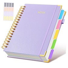 Hardcover Spiral Notebook journal with Removable Dividers Tabs, 8"x10" Purple
