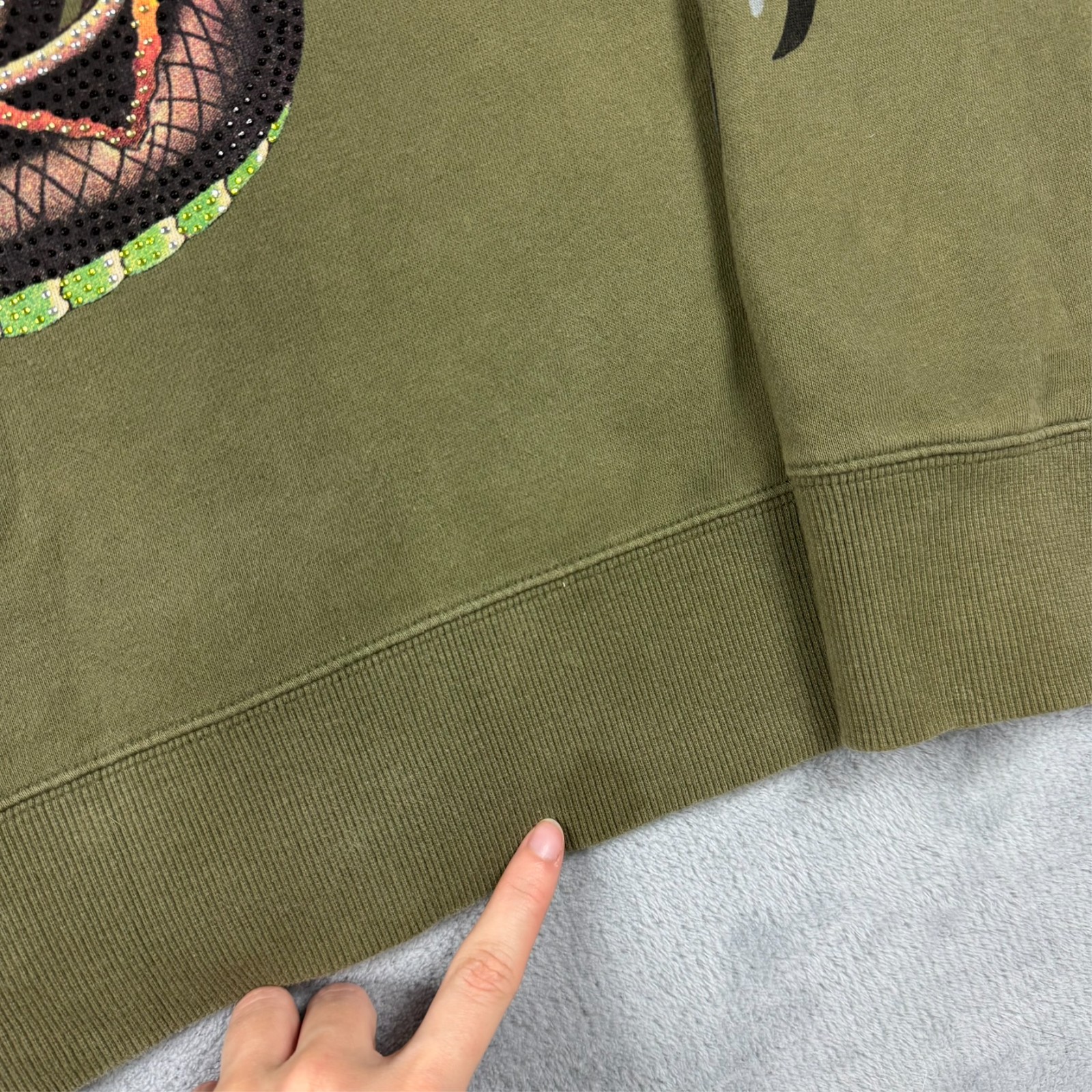 Vintage Ed Hardy 2000's Y2K Khaki Snake Griffin Studded Oversized Lrg Zip Hoodie image 9