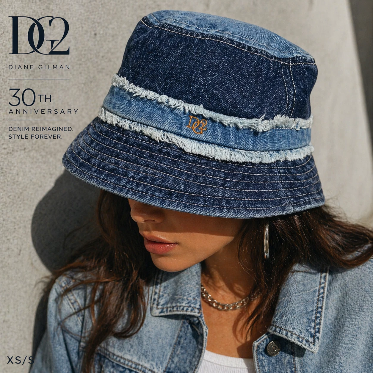 NEW Diane Gilman DG2 30th Anniversary Denim Bucket Hat XS/S NWT Distressed