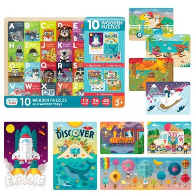 - 10 Pk Wooden Jigsaw Puzzle - Engaging and Educational Puzzles for Kids - La...