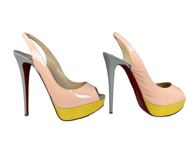 Christian Louboutin Tri Color 150mm Lady Peep Slingback 40.5 Pink