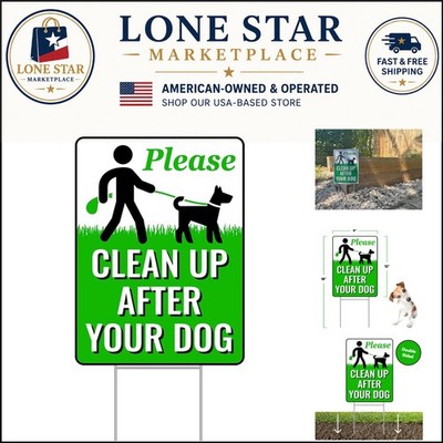 Weatherproof Dog Cleanup Sign - 18'' x 9'' with Sturdy Metal H-Stake - Quick Setup