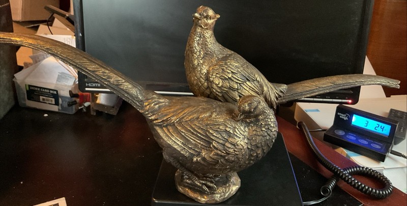 Ceramic Bronze & Gold Pheasants Sculptures