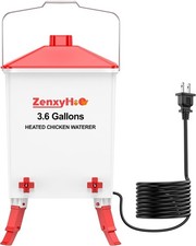 ZenxyHoC Heated Chicken Waterer 3.6 Gal 4 Nipples Adjustable Legs 10ft Cord Red