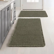 Set of 2 Waffle Bathroom Rugs, Boho Bath Rugs Non Slip Washable, Super Absorb