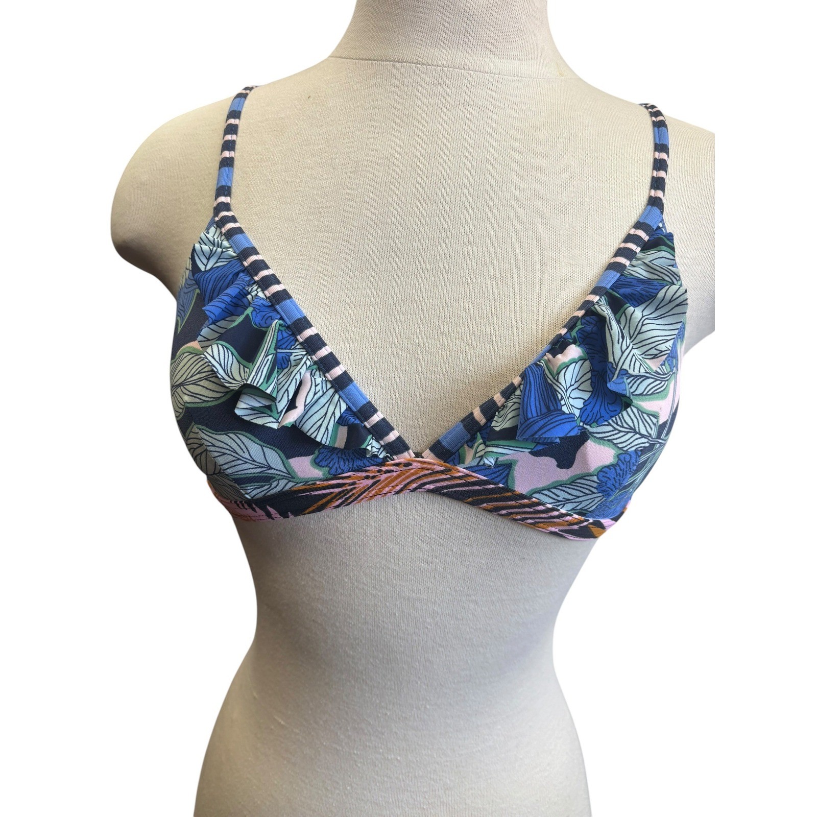 Maaji Palomino Sky Reversible Floral Bikini Top Ruffle Triangle Swimwear M