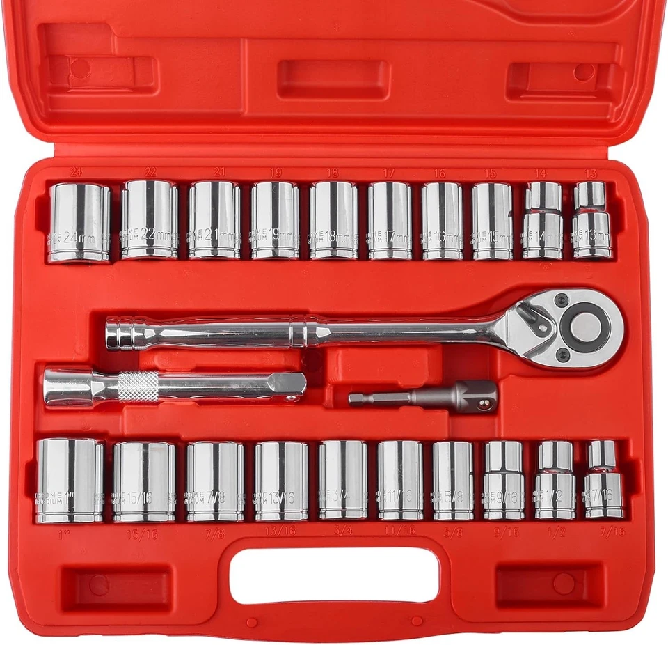Mirror Chrome Plated Socket Set with 45-Tooth Ratchet - Image 3 of 4