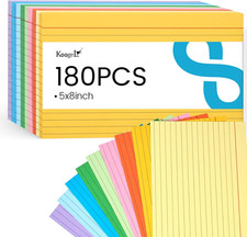 180PCS Large Colored Index Cards, 5x8 Inch Lined Index Neon Colored Flash Cards