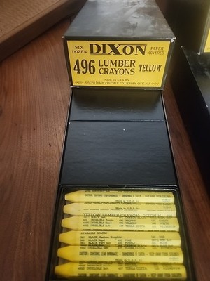 1 BOX OF 72 DIXON 496 YELLOW LUMBER CRAYONS NOS 6 BOXES OF 12 SEE PHOTO DESC.