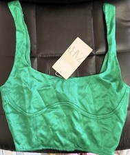 Zara Women's Satin Effect Corset Crop Top in Sage Green Size S Fits XS