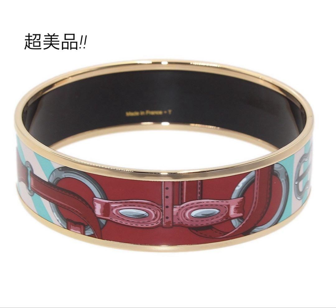 Hermes Email Gm Cloisonne Bangle Bordeaux Turquoise Gold Excellent Used No Box