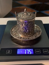 RARE Antique Kirk Repousse 11oz Silver 3 Piece Condiment Jar,Lid, Tray