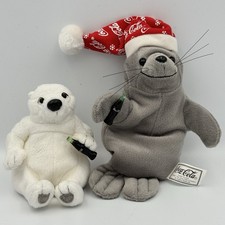 Vintage 1997 Coca Cola Seal  Undated Bear Bean Bag Plush No Tags Lot Of 2