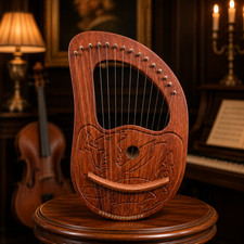 Rosewood Dragon Lyre Harp 15 String Handmade Wooden Instrument Set