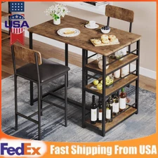 Dining Set Wood Top Table and 2 Height Chairs Bar Stools for Small Space Kitchen
