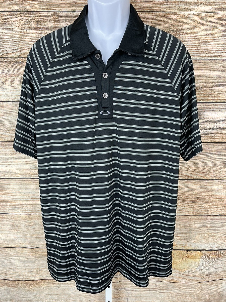 Oakley Men's Size XL Golf Polo Shirt Black White Gray Stripe