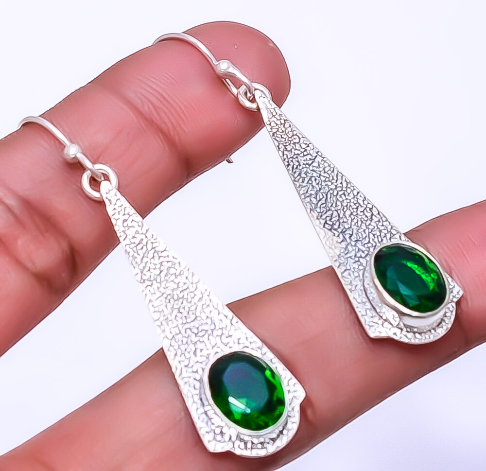 Emerald Designer (Simulated) 925 Sterling Silver Earring 2.07