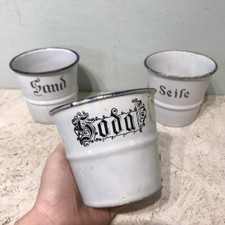 Gefäße Sand Soda Seife Becher Behälter Email emailliert antik vintage  alt Weiß