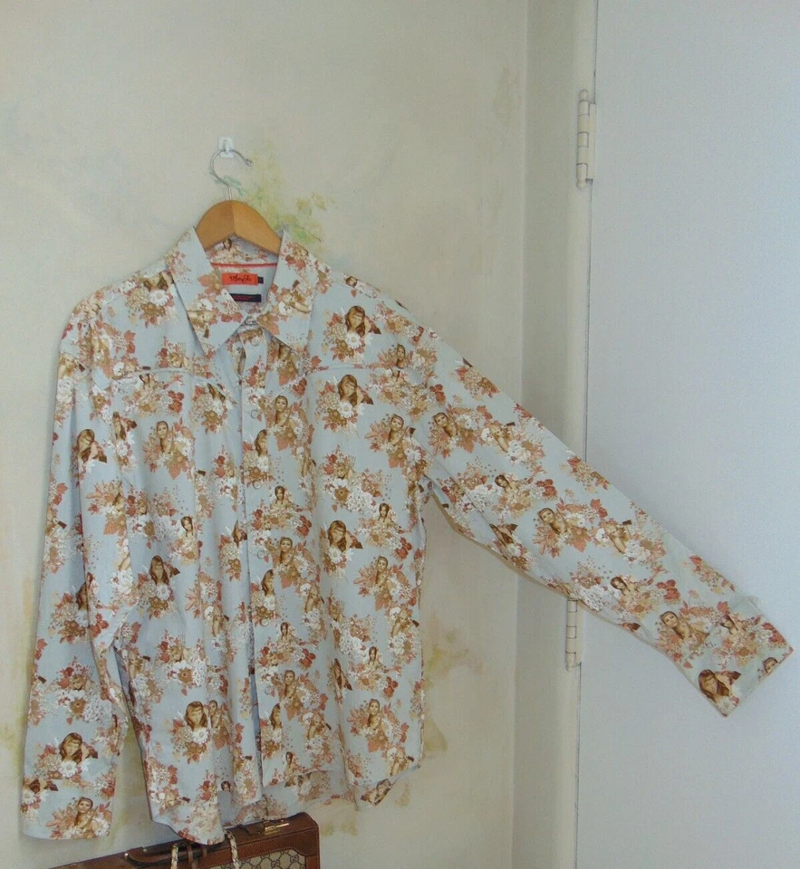 Marc Ecko Mens Western Shirt Blue Pin Up Women Pearl Snap Long Sleeve Men SZ XL - Image 2 of 4